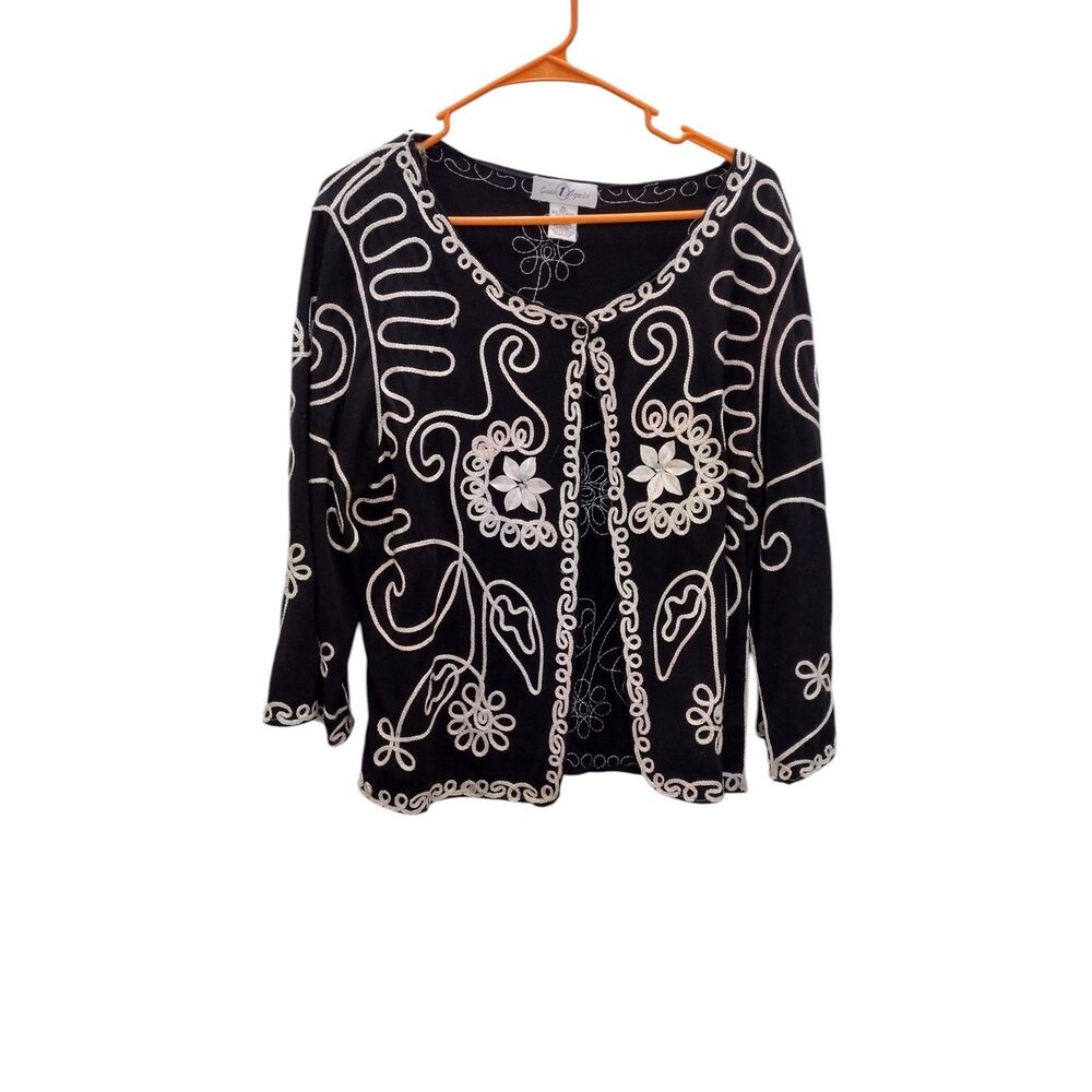 Black Embroidered Open Front Women's Jacket